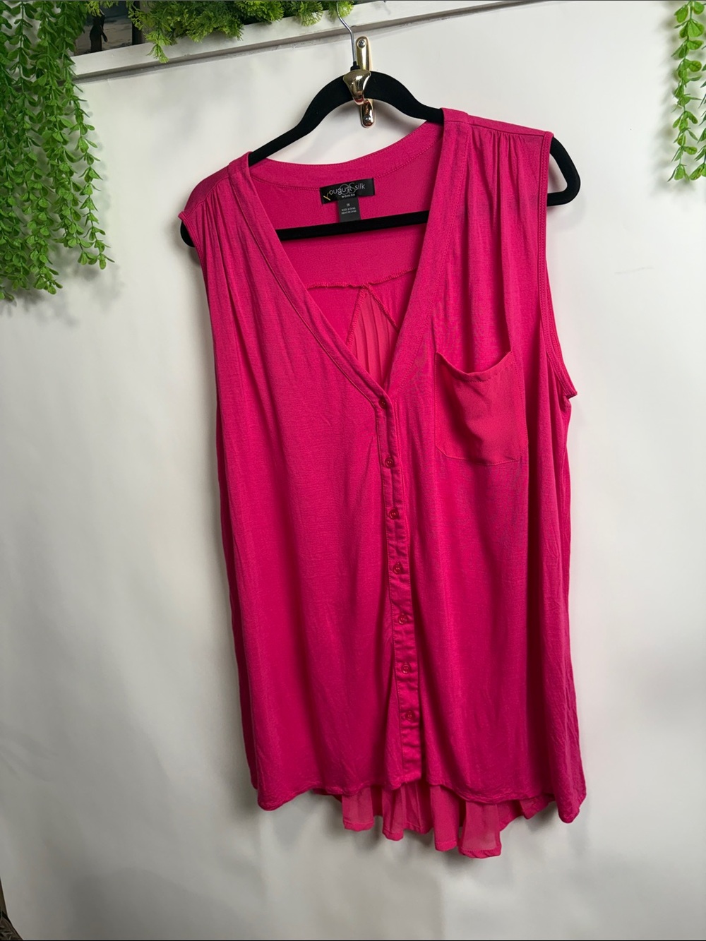 august silk Hot Pink Sleeveless Button-Down V-Neck Blouse